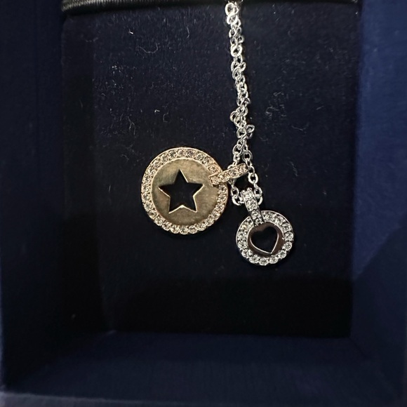 Swarovski Silver Necklace with gold star and Silver heart Pendant - Picture 1 of 5